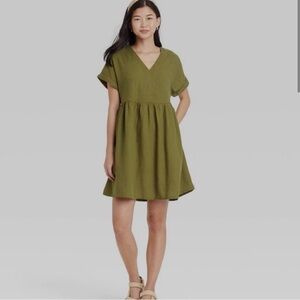 Universal Thread Green Linen Boho Above Knee Shirt Dress Size Large